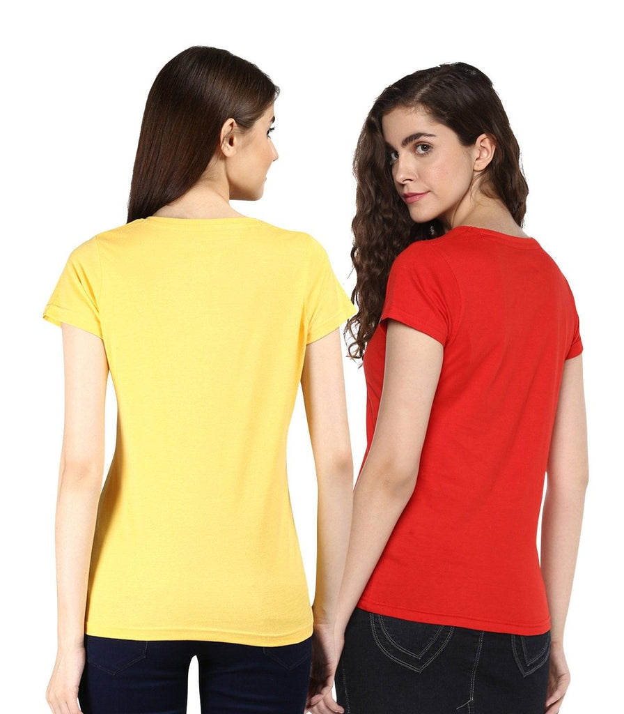 Young Trendz Womens Combo Half Sleeve Complicate Printed Red Color and Talk Printed Yellow Color Tshirts - Young Trendz