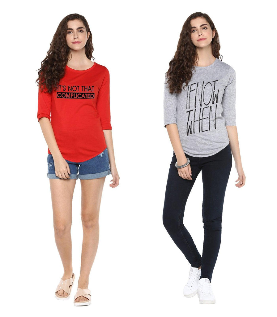 Young Trendz Womens Combo 3/4th Sleeve Complicated Printed Red Color and Ifnot Printed Grey Color Tshirts - Young Trendz