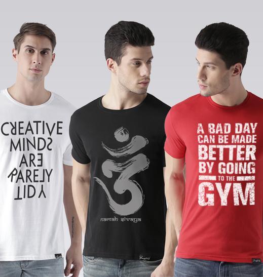 Young Trendz Mens Combo Creative White Color OMM Black Color and Gym Red Color Half Sleeve Printed T-Shirts - Young Trendz