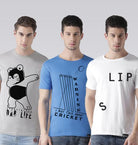 Young Trendz Mens Combo Dabpanda Steel Grey Color T20war Sky Blue Color and Slip White Color Half Sleeve Printed T-Shirts - Young Trendz