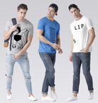 Young Trendz Mens Combo Dabpanda Steel Grey Color T20war Sky Blue Color and Slip White Color Half Sleeve Printed T-Shirts - Young Trendz