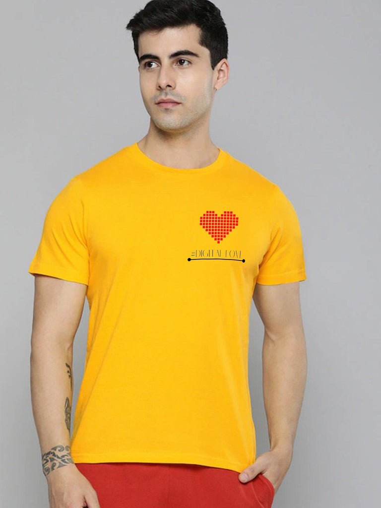 Young Trendz Couple Printed Round Neck T.Shirts (Mustard) - Young Trendz