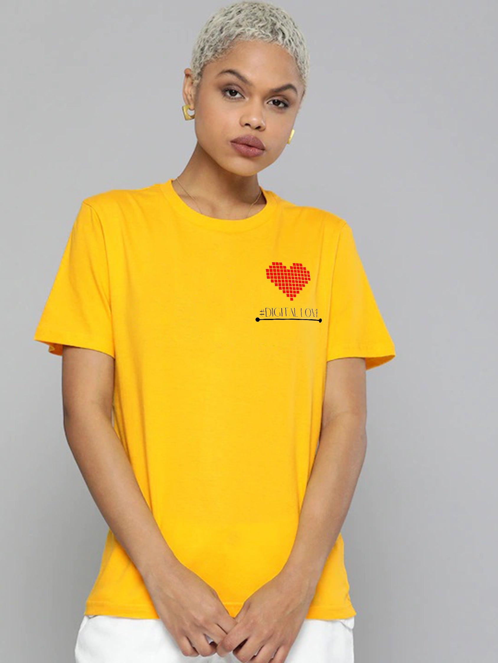 Young Trendz Couple Printed Round Neck T.Shirts (Mustard) - Young Trendz