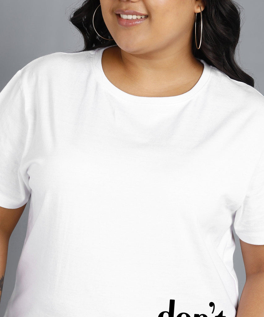 Womens Regular fit Plus Size Printed T-shirt (White) - Young Trendz