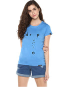 Womens Half Sleeve Drop Printed Blue Color Tshirts - Young Trendz