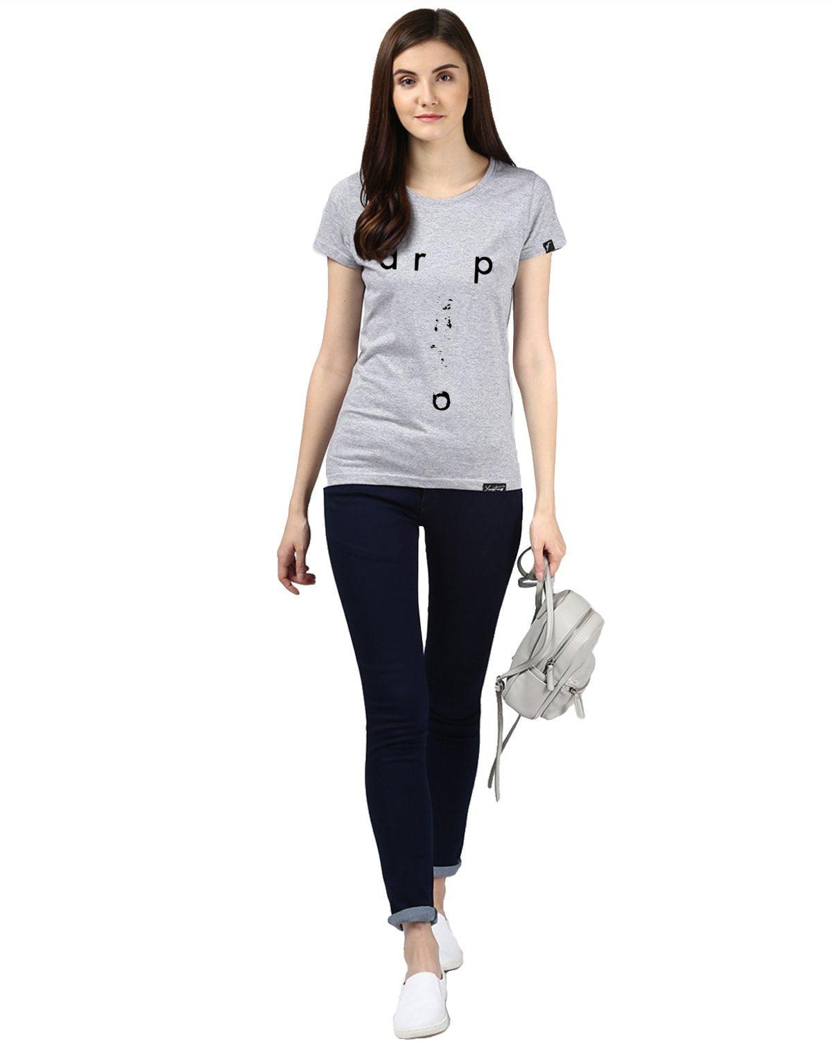 Womens Half Sleeve Drop Printed Grey Color Tshirts - Young Trendz