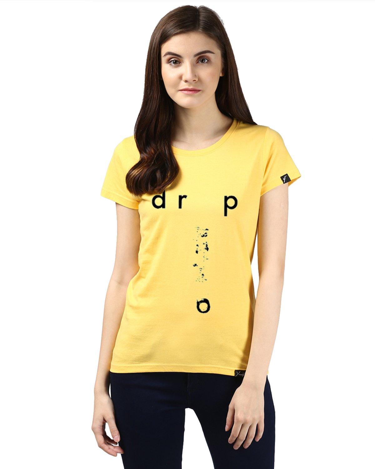 Womens Half Sleeve Drop Printed Yellow Color Tshirts - Young Trendz