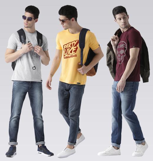 Young Trendz Mens Combo Drop Grey Color Partyb Yellow Color and Skull Maroon Color Half Sleeve Printed T-Shirts - Young Trendz