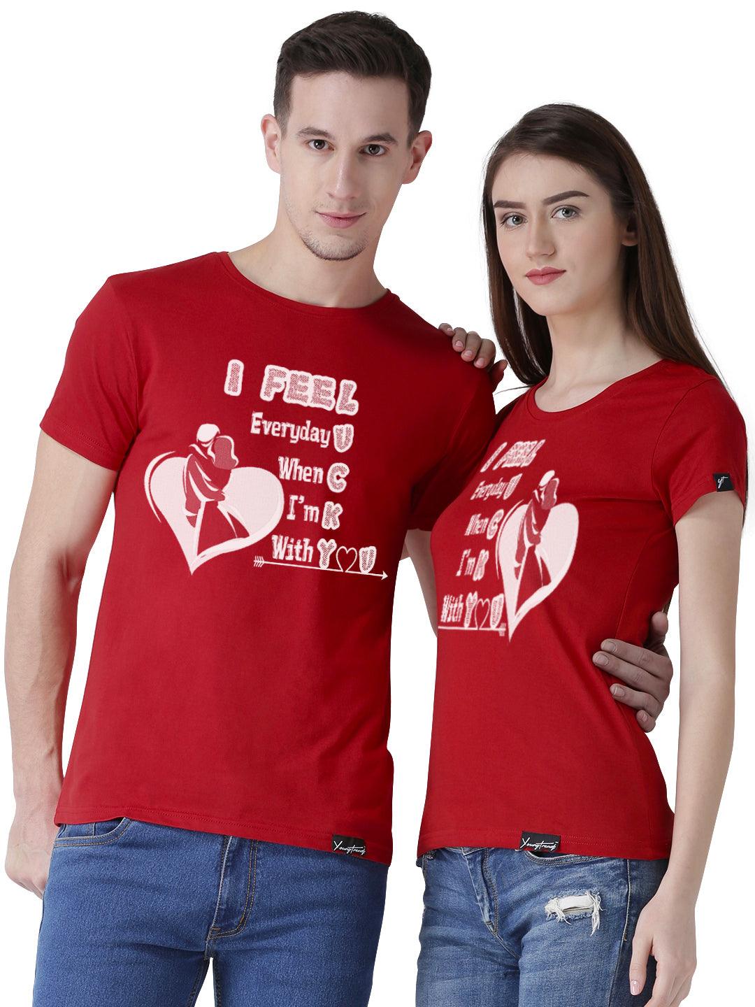 Lucky Printed Red Color Couple Tshirts - Young Trendz