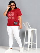 Womens Regular fit Plus Size Printed T-shirt (Maroon) - Young Trendz