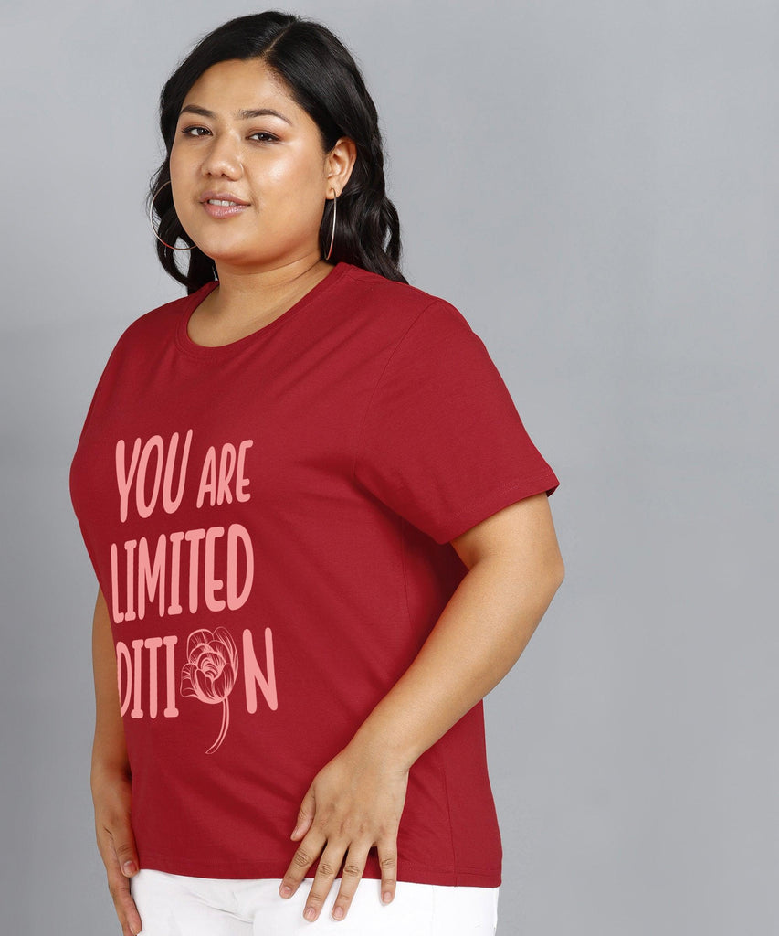 Womens Regular fit Plus Size Printed T-shirt (Maroon) - Young Trendz