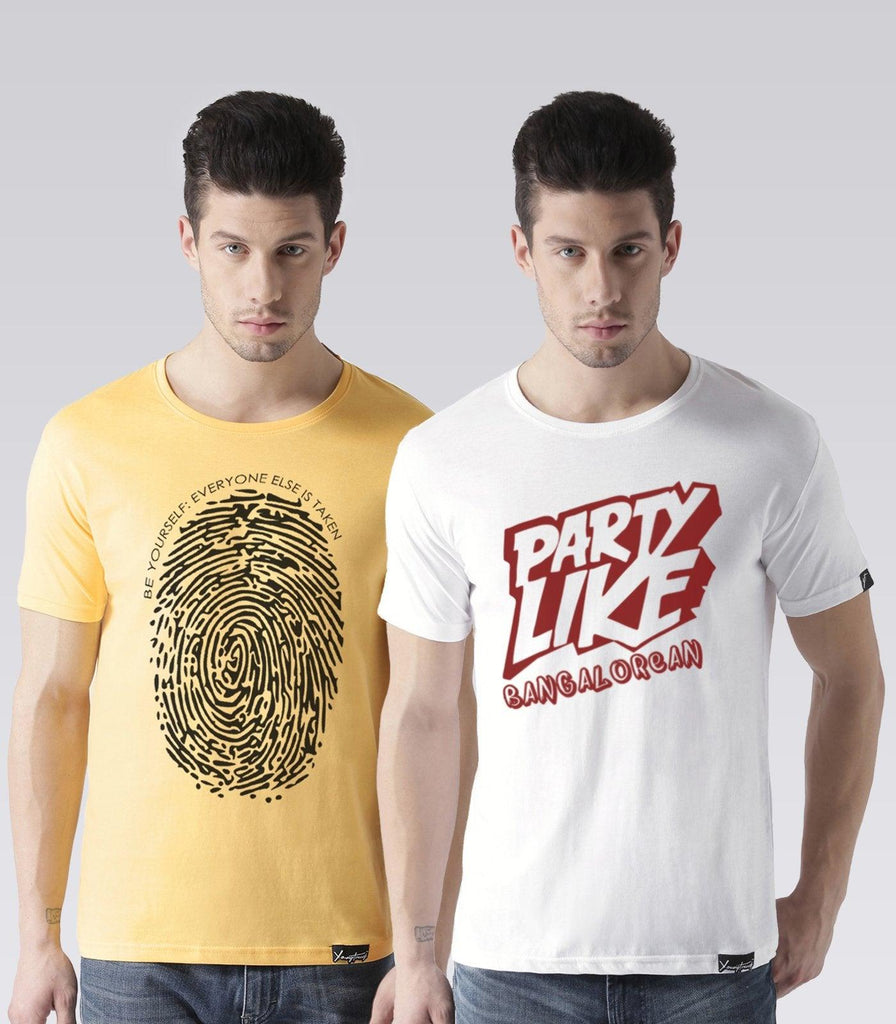 Young Trendz Mens Combo Fingerprint Yellow Color and Partyb White Color Half Sleeve Printed T-Shirts - Young Trendz