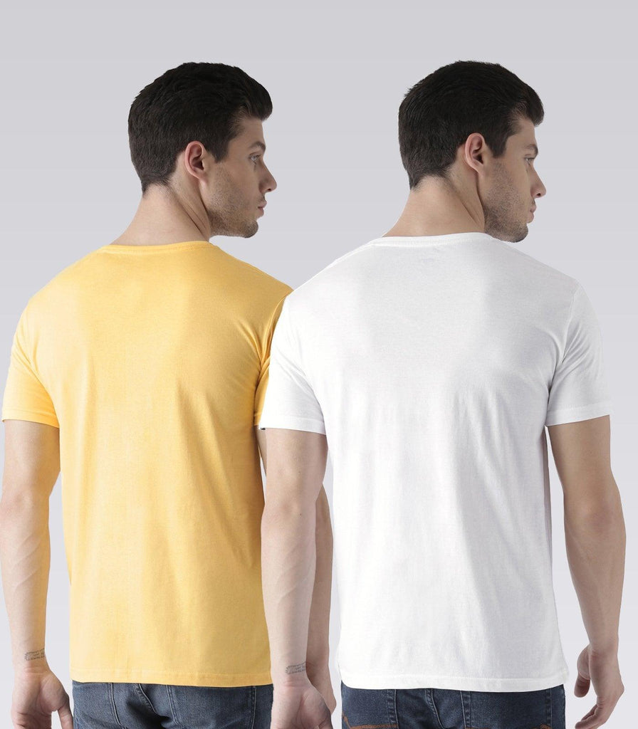 Young Trendz Mens Combo Fingerprint Yellow Color and Partyb White Color Half Sleeve Printed T-Shirts - Young Trendz