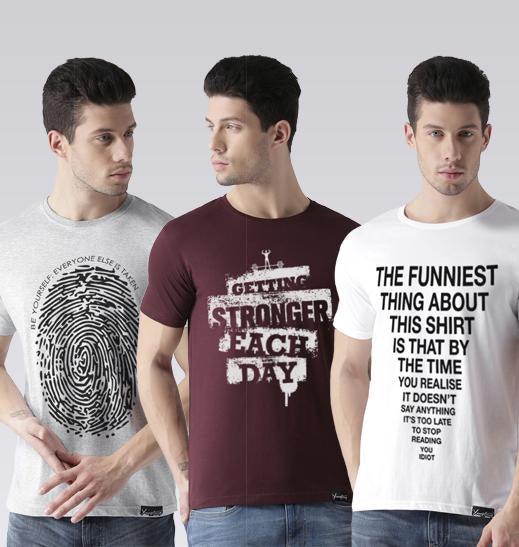 Young Trendz Mens Combo Finger Grey Color Strong Maroon Color and Funny White Color Half Sleeve Printed T-Shirts - Young Trendz