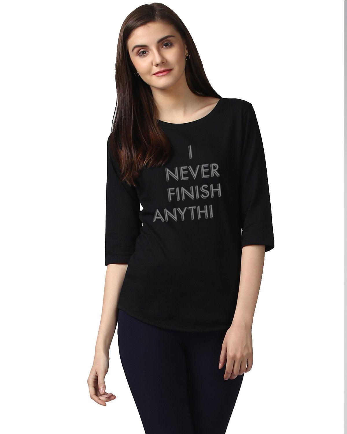 Womens 34U Finish Printed Black Color Tshirts - Young Trendz