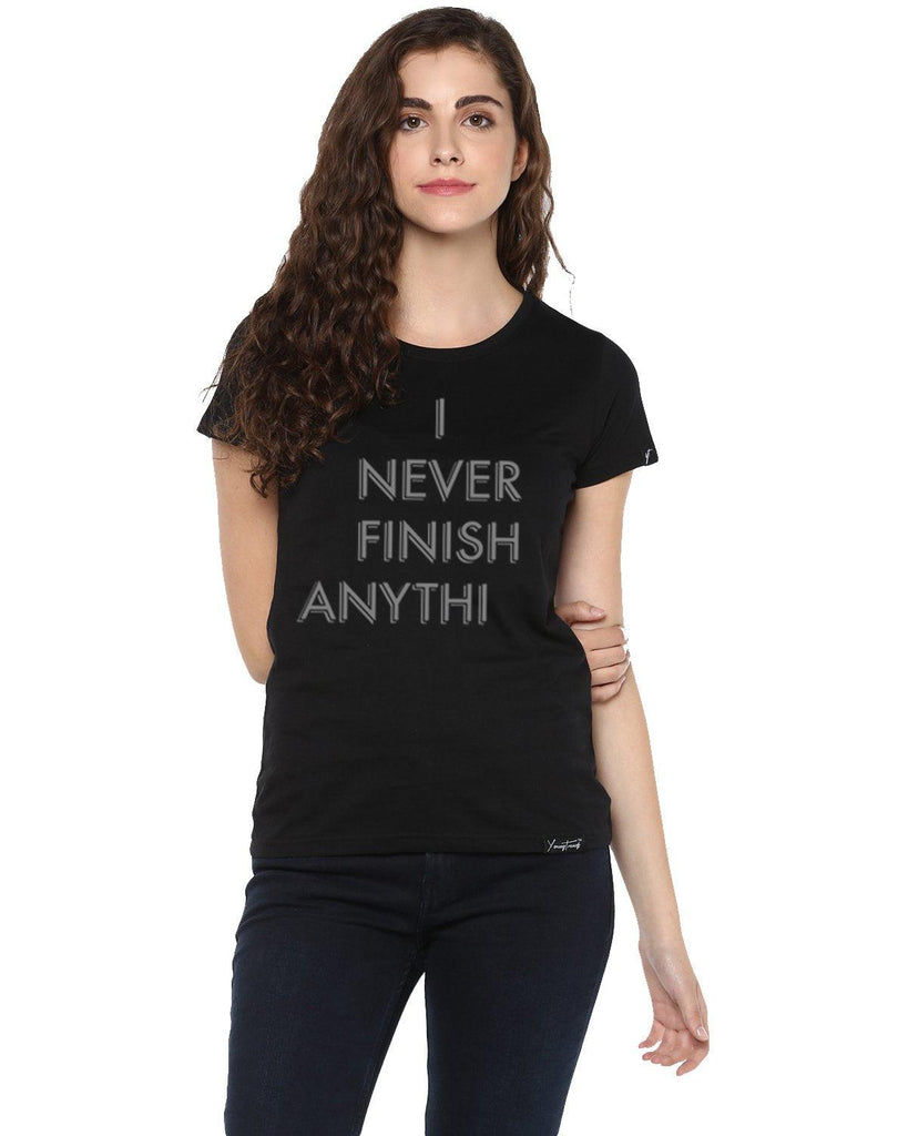 Womens Half Sleeve Finish Printed Black Color Tshirts - Young Trendz