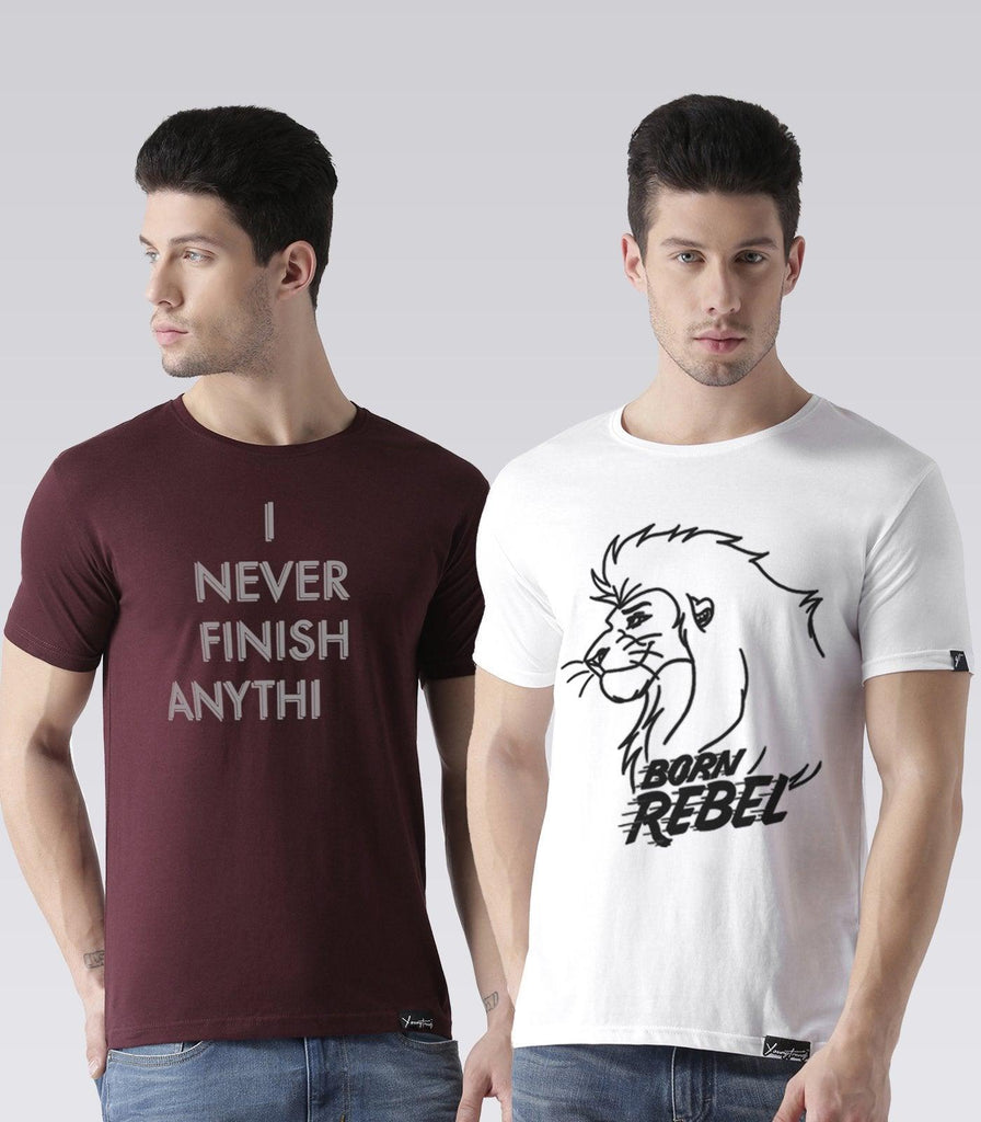 Young Trendz Mens Combo Finish Maroon Color and Rebel White Color Half Sleeve Printed T-Shirts - Young Trendz