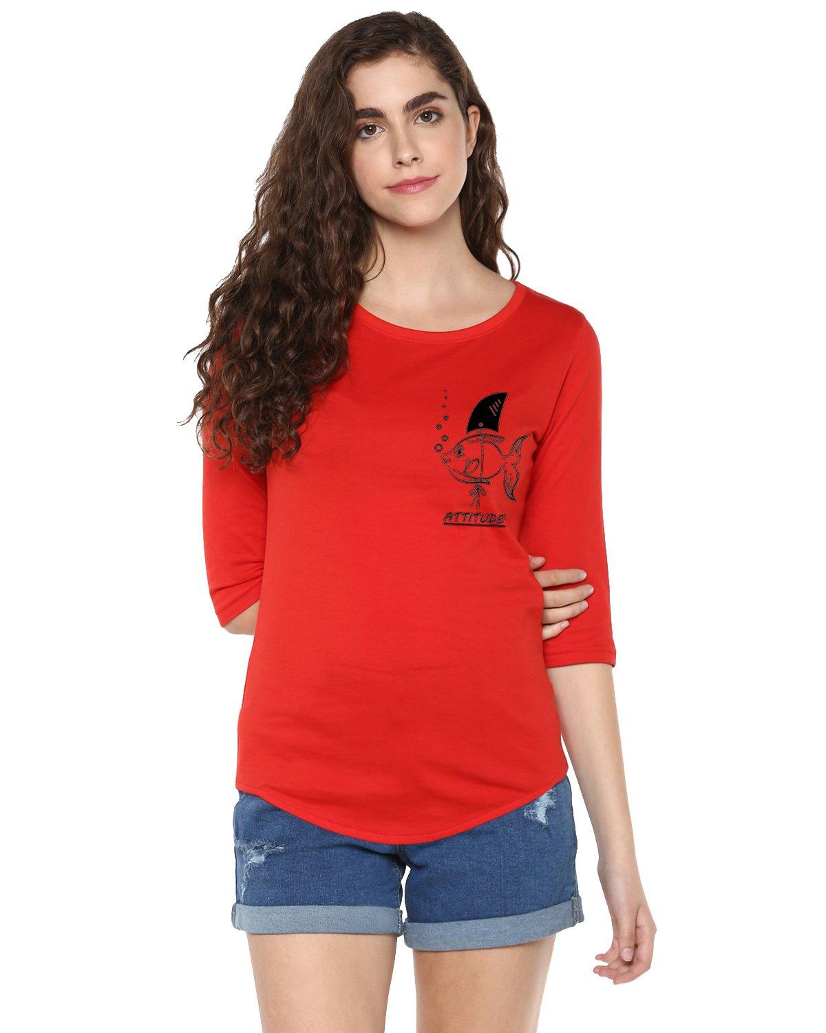 Womens 34U Fish Printed Red Color Tshirts - Young Trendz