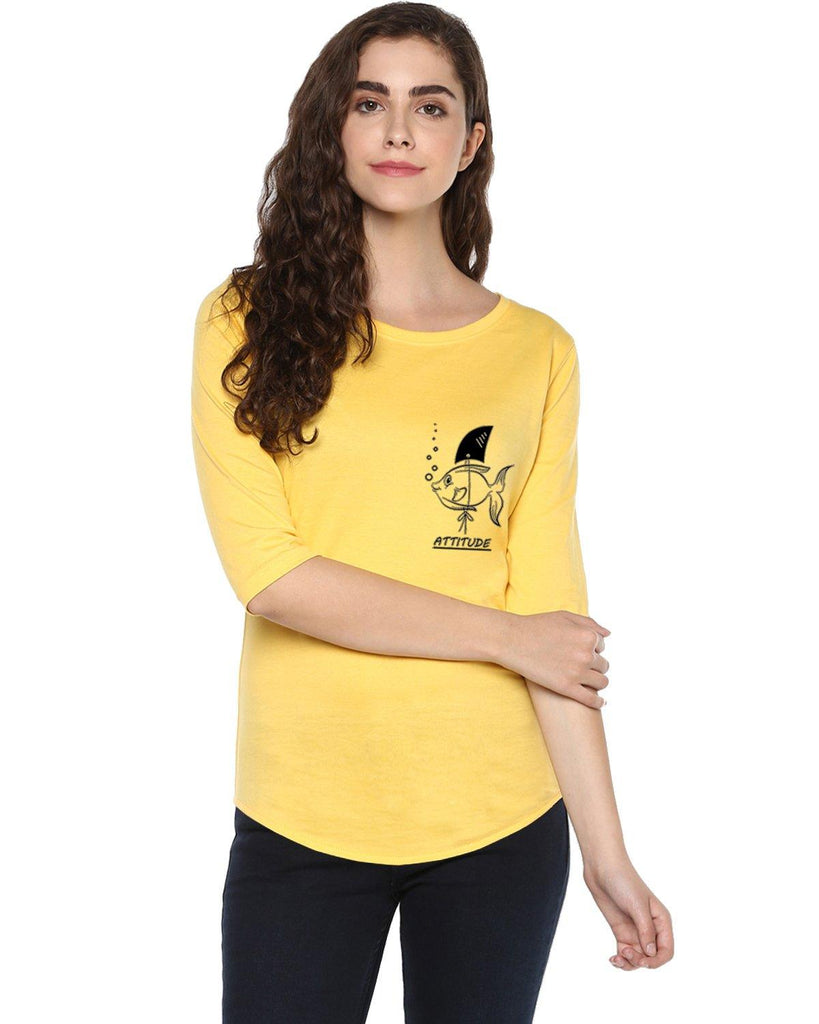 Womens 34U Fish Printed Yellow Color Tshirts - Young Trendz