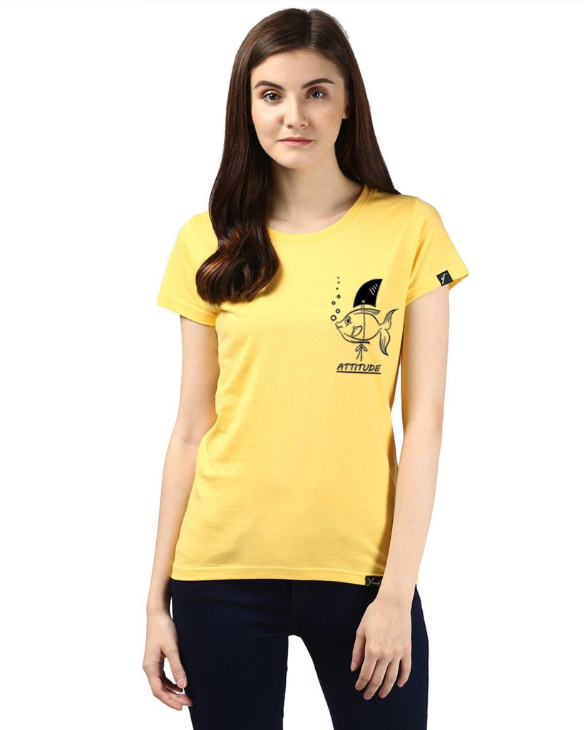 Womens Half Sleeve Fish Printed Yellow Color Tshirts - Young Trendz