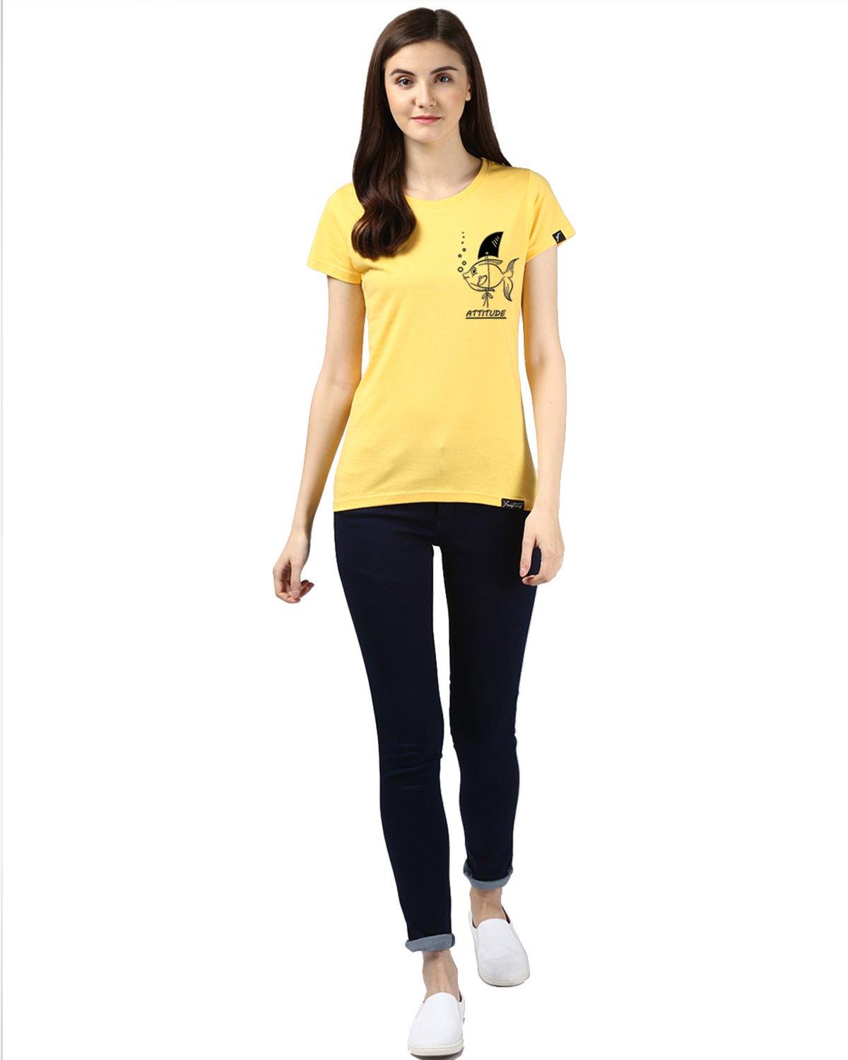 Womens Half Sleeve Fish Printed Yellow Color Tshirts - Young Trendz