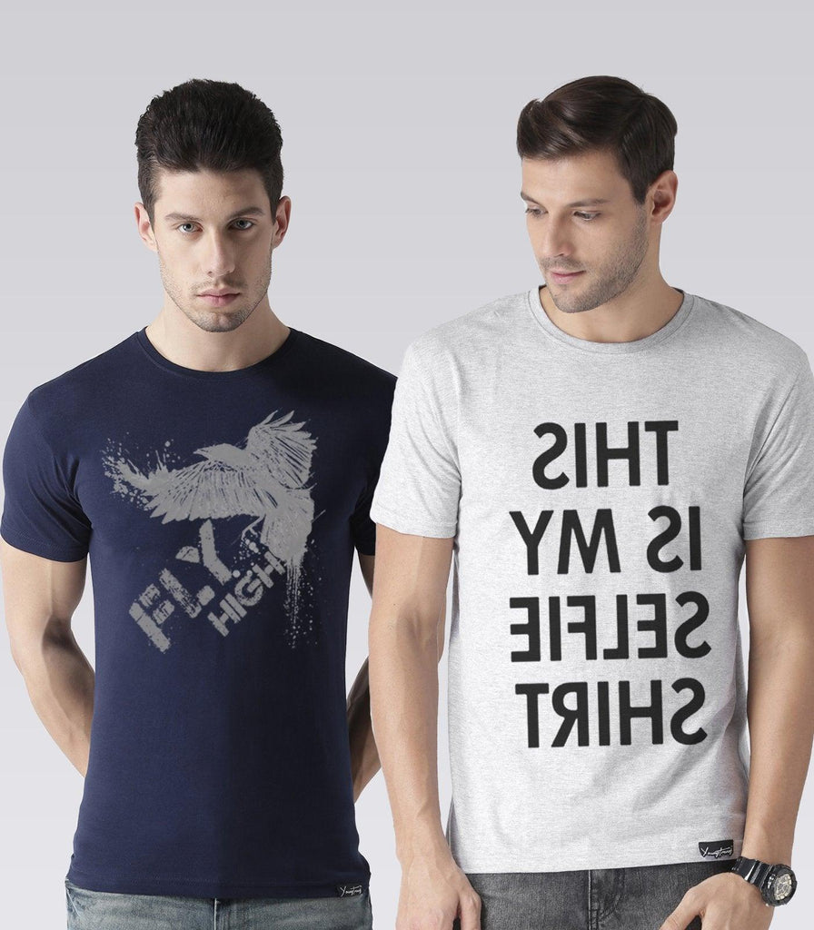 Young Trendz Mens Combo Flyhigh Navy Color and Selfie White Color Half Sleeve Printed T-Shirts - Young Trendz