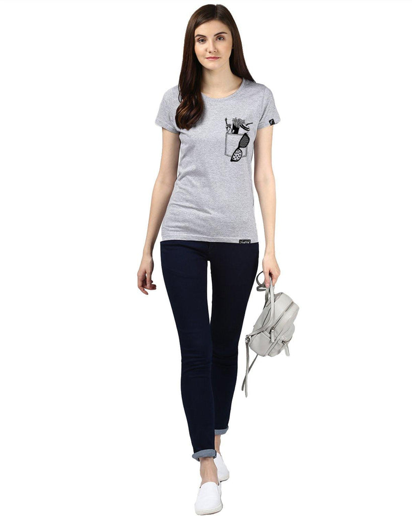 Womens Half Sleeve Frenchfry Printed Grey Color Tshirts - Young Trendz