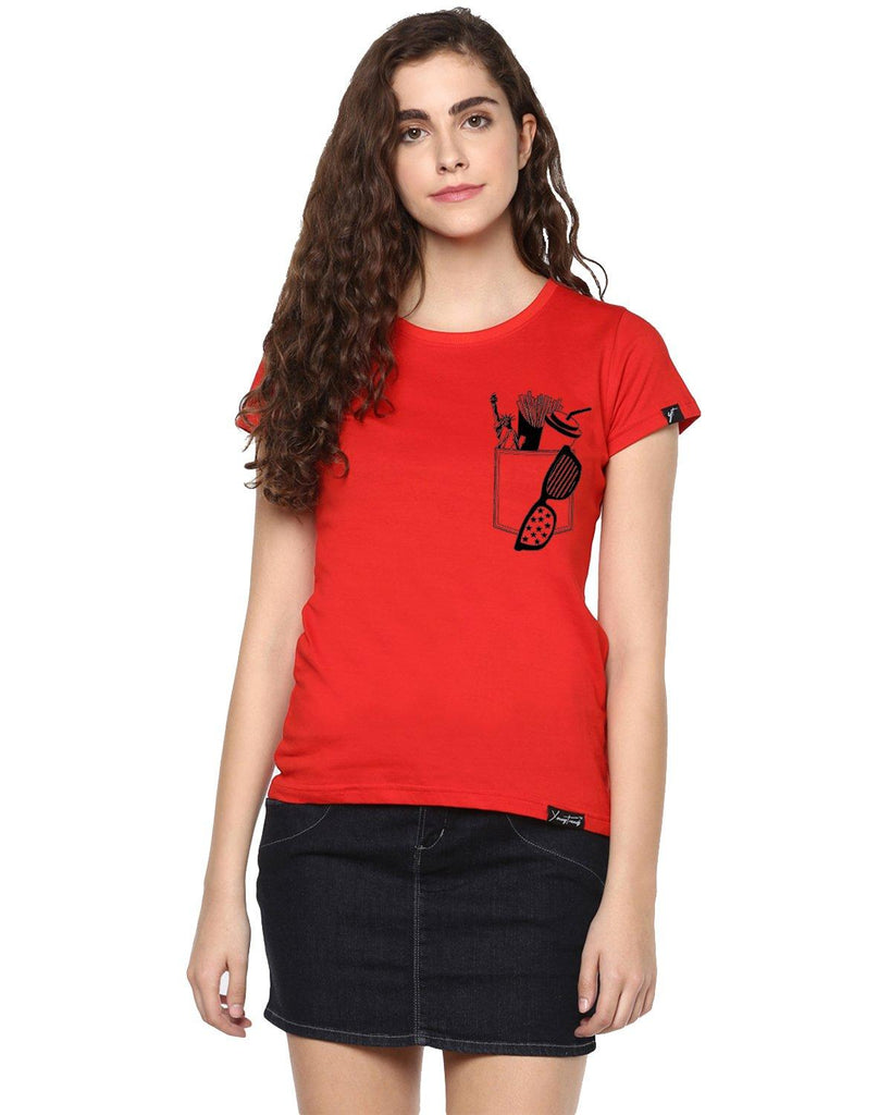 Womens Half Sleeve Frenchfry Printed Red Color Tshirts - Young Trendz
