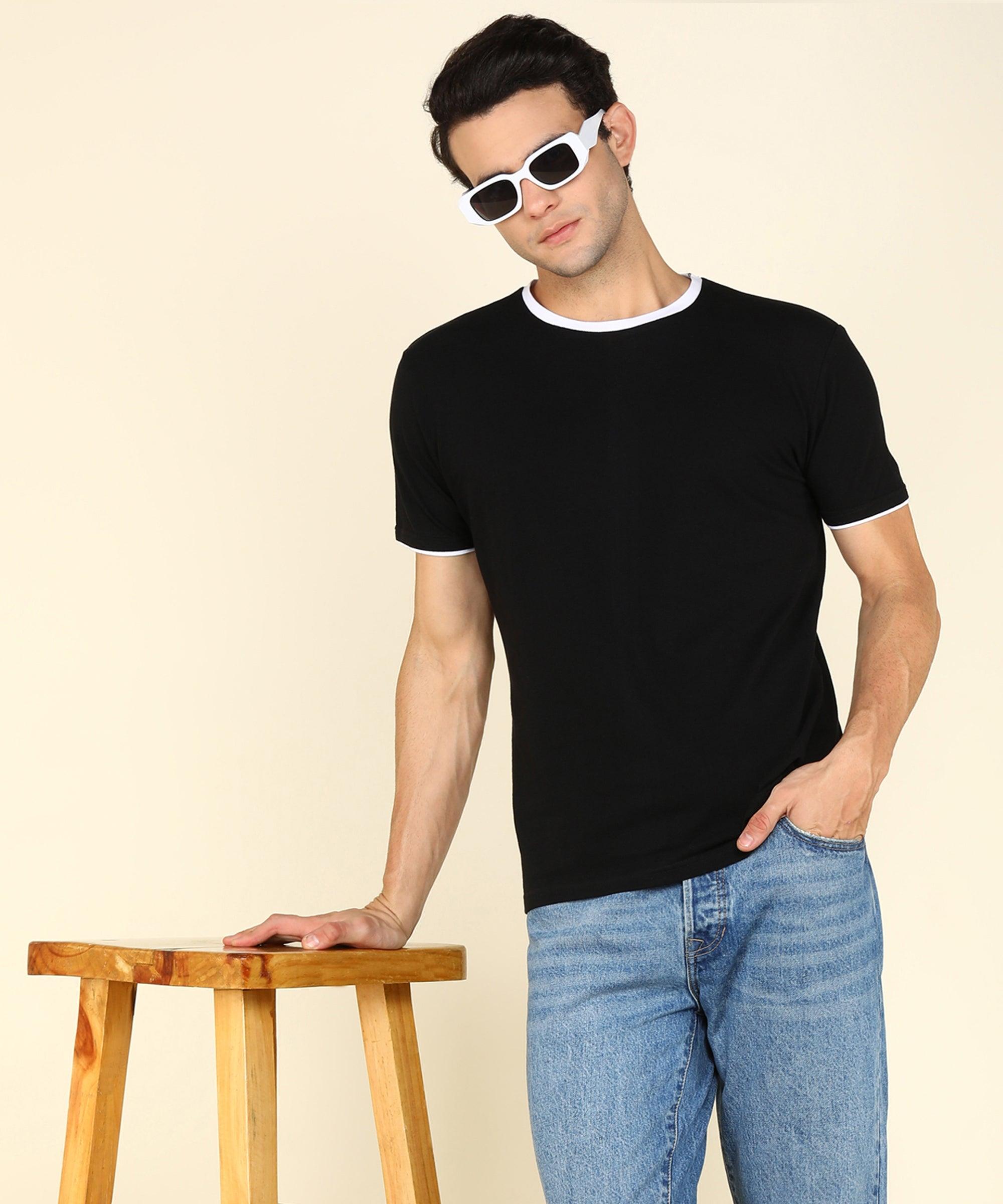 Mens Contrast Crew Neck Half Sleeve T-Shirts - Young Trendz