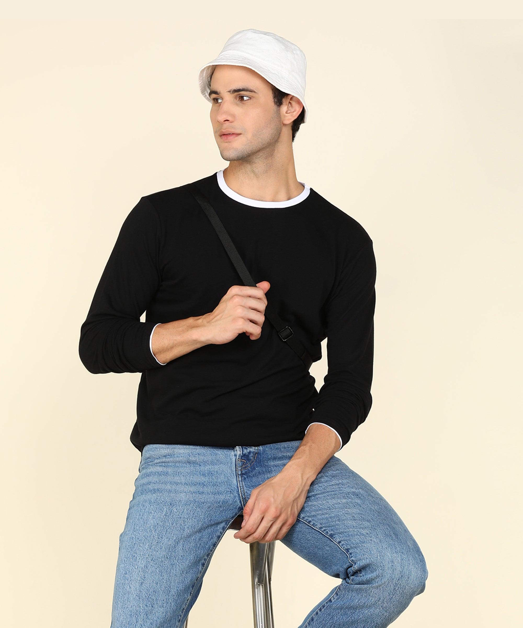 Mens Contrast Crew Neck Full Sleeve T-Shirts - Young Trendz