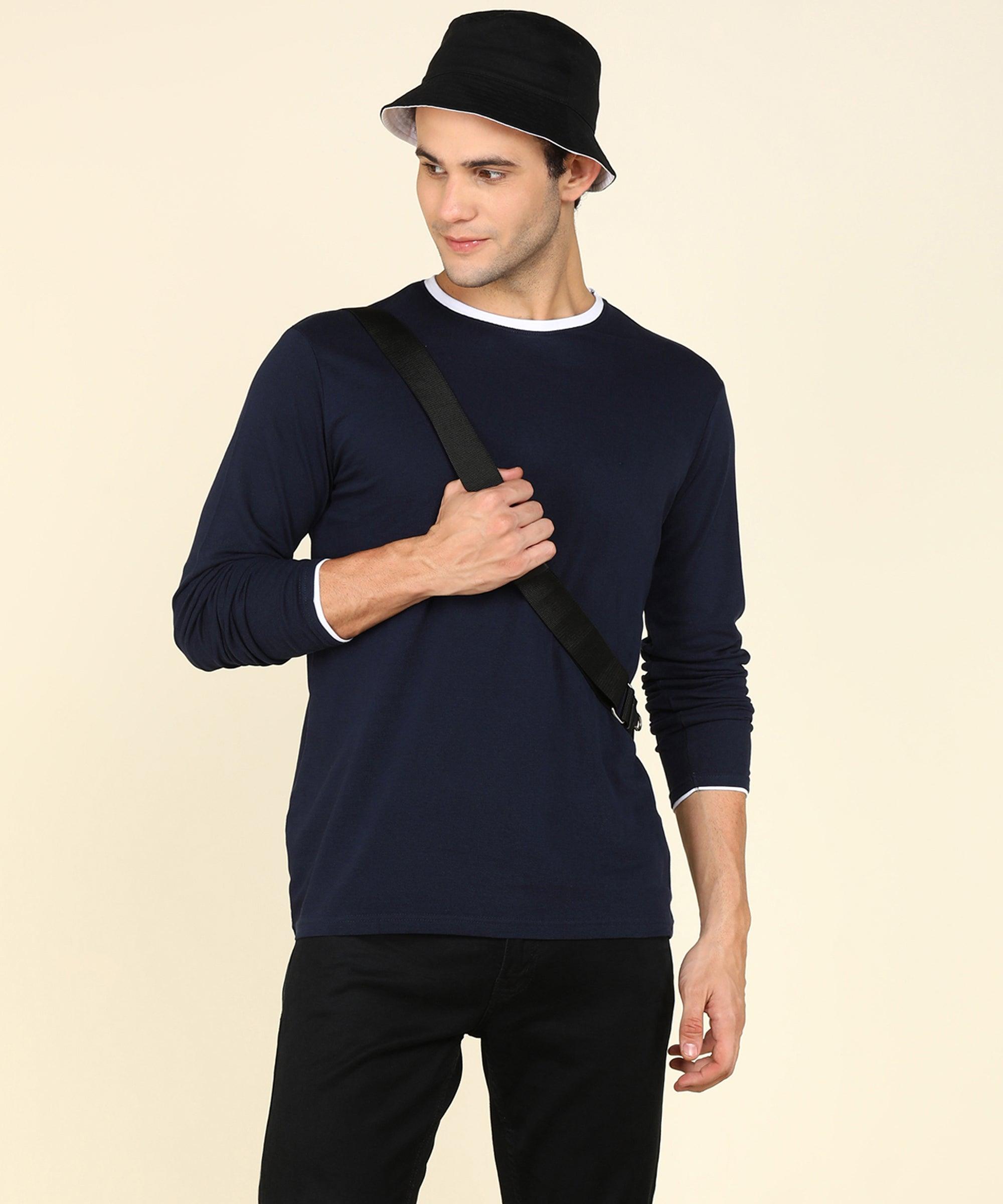 Mens Contrast Crew Neck Full Sleeve T-Shirts - Young Trendz