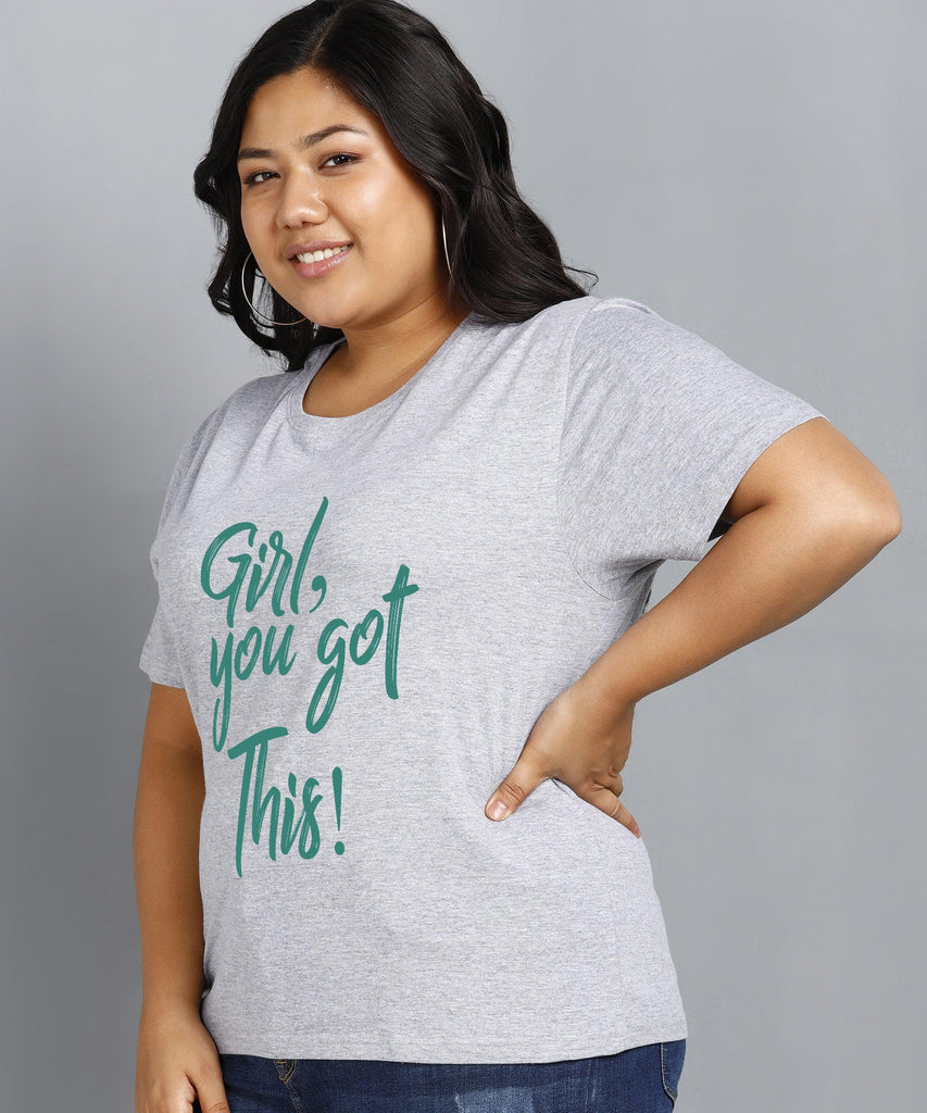 Womens Regular fit Plus Size Printed T-shirt (Grey) - Young Trendz