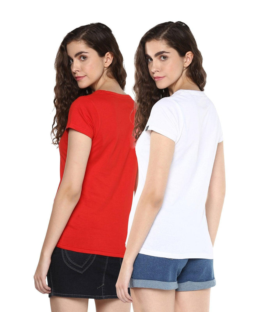 Young Trendz Womens Combo Half Sleeve Girlpower Printed Red Color and Frenchfry Printed White Color Tshirts - Young Trendz