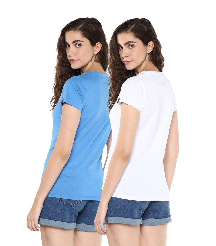 Young Trendz Womens Combo Half Sleeve Girlpower Printed skyblue Color and Noterelax Printed White Color Tshirts - Young Trendz