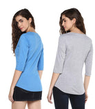 Young Trendz Womens Combo 3/4th Sleeve Glass Printed Sky Blue Color and Fish Printed Grey Color Tshirts - Young Trendz