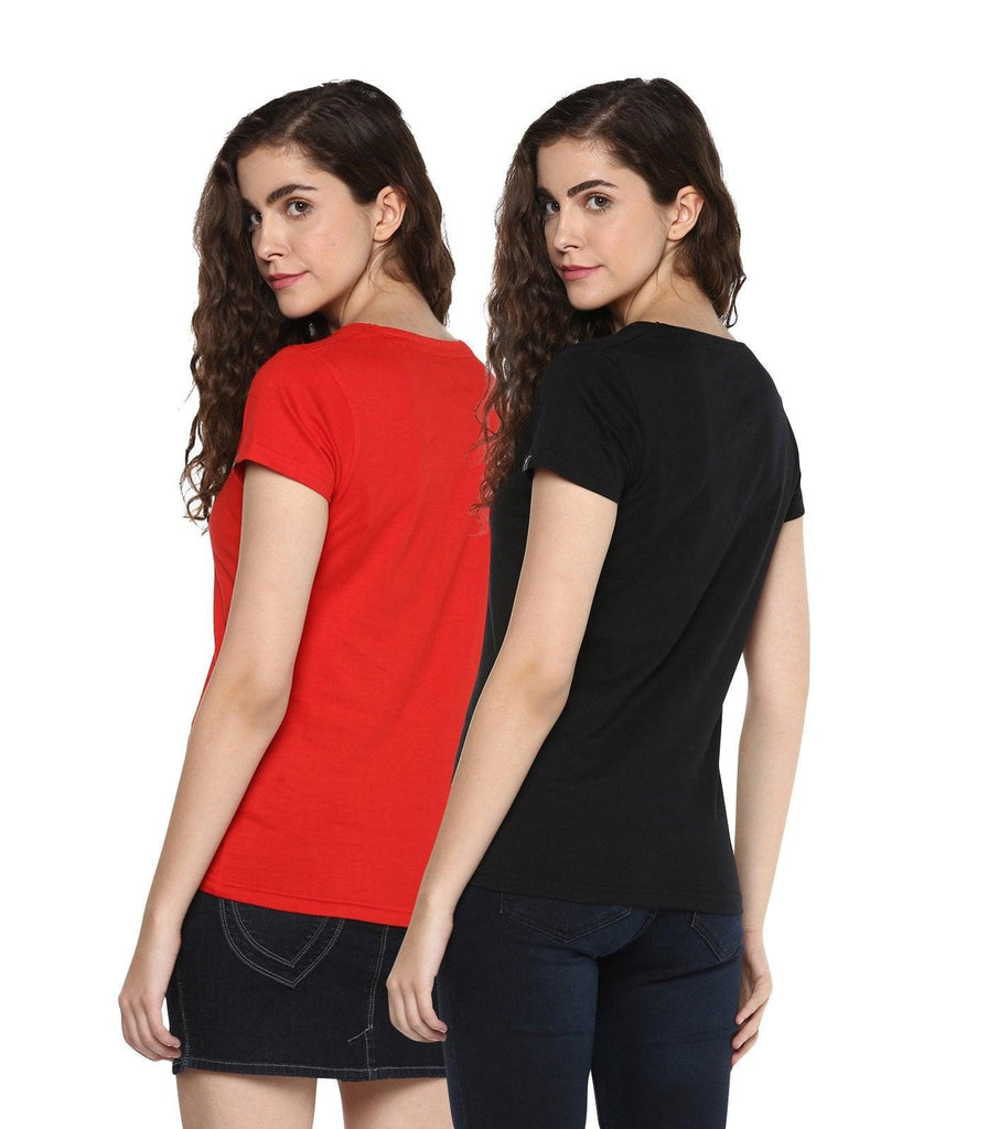 Young Trendz Womens Combo Half Sleeve Glass Red Color and Hateu2 Printed Black Color Tshirts - Young Trendz