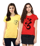 Young Trendz Womens Combo Half Sleeve Glass Printed Yellow Color and Omm Printed Red Color Tshirts - Young Trendz