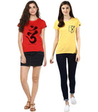 Young Trendz Womens Combo Half Sleeve Glass Printed Yellow Color and Omm Printed Red Color Tshirts - Young Trendz