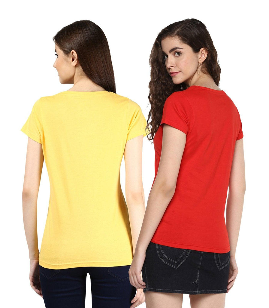 Young Trendz Womens Combo Half Sleeve Glass Printed Yellow Color and Omm Printed Red Color Tshirts - Young Trendz