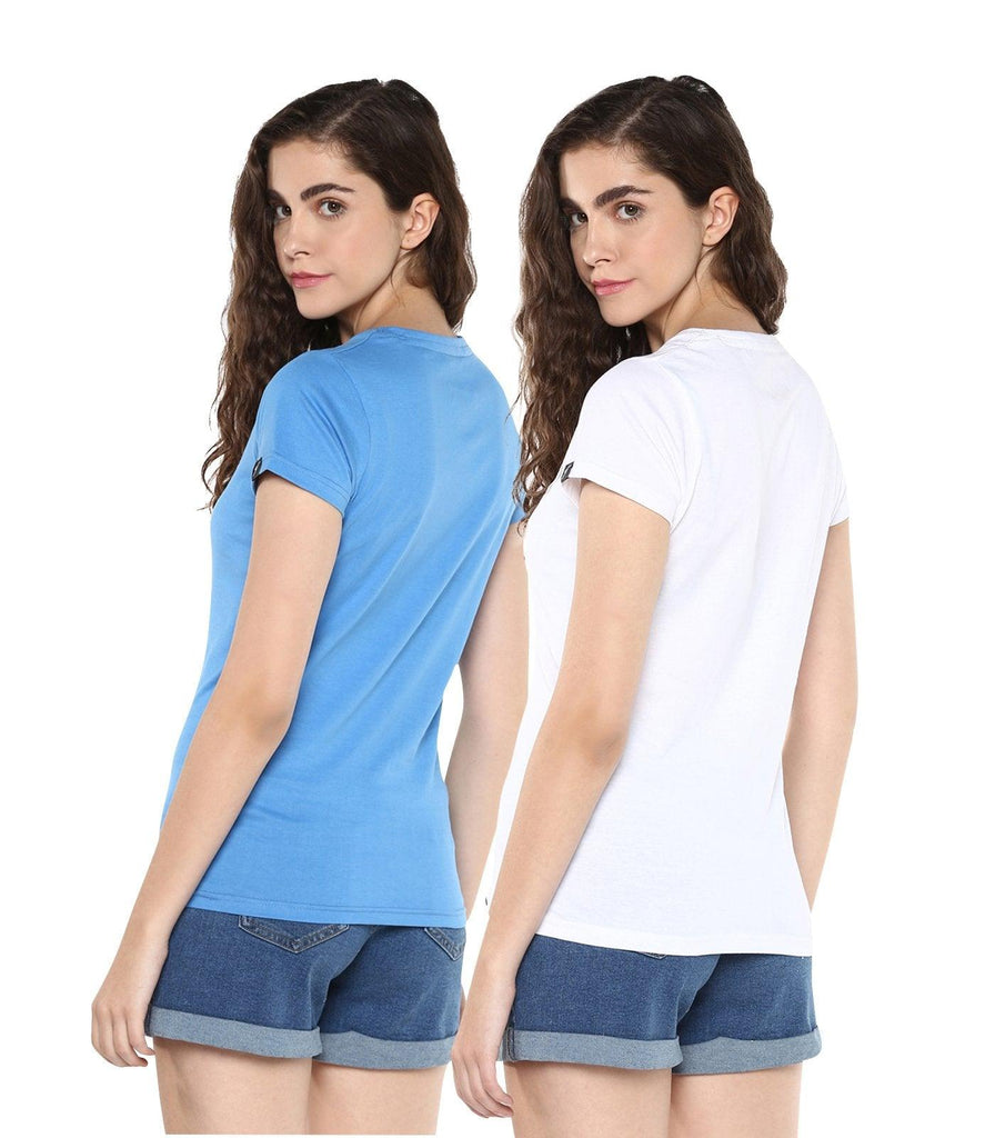 Young Trendz Womens Combo Half Sleeve Glass Printed Skyblue Color and Peace Printed White Color Tshirts - Young Trendz