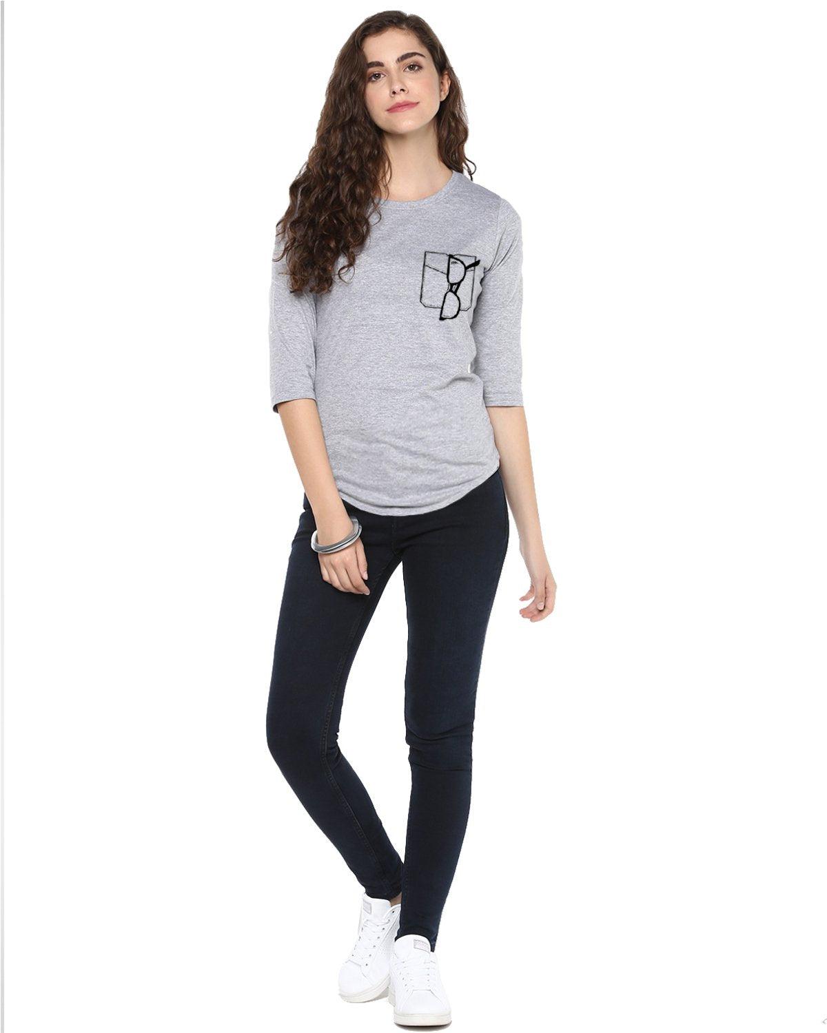 Womens 34U Glass Printed Grey Color Tshirts - Young Trendz