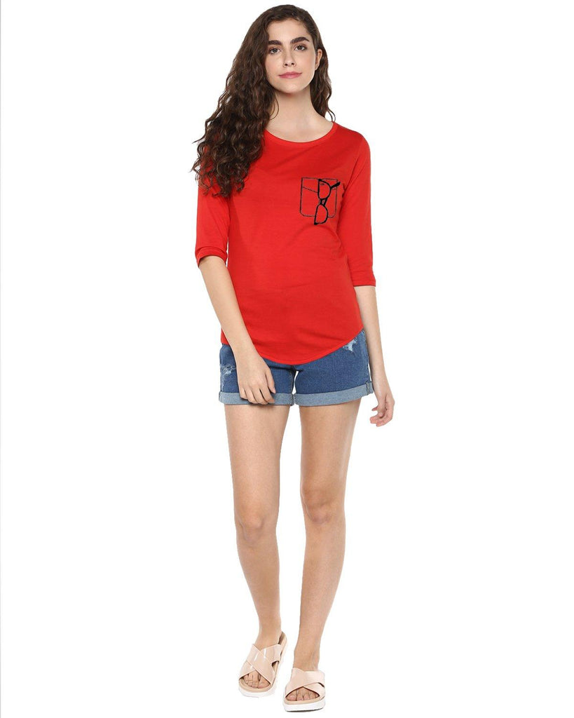 Womens 34U Glass Printed Red Color Tshirts - Young Trendz