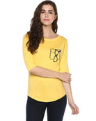 Womens 34U Glass Printed Yellow Color Tshirts - Young Trendz