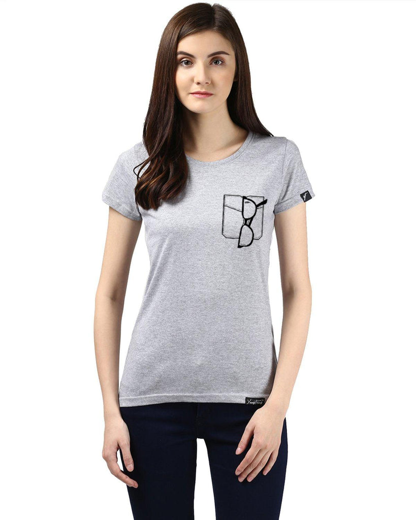 Womens Half Sleeve Glass Printed Grey Color Tshirts - Young Trendz