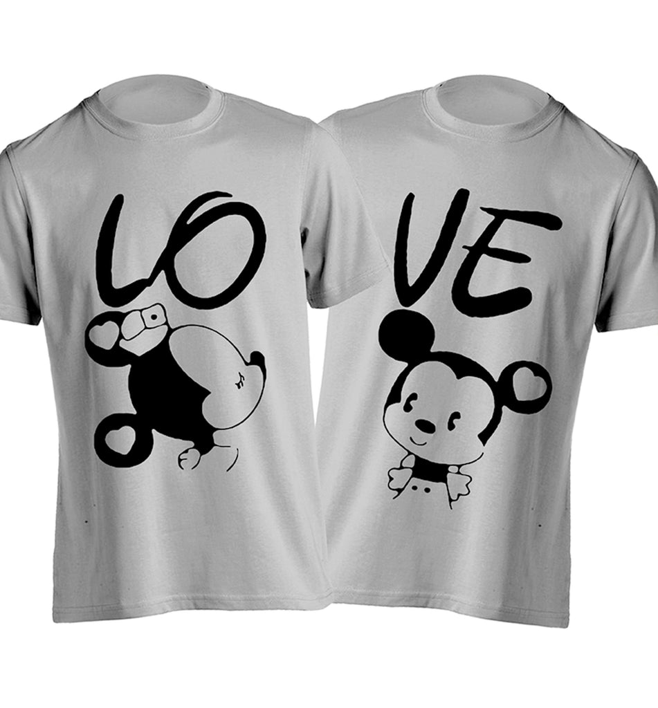 Half Sleeve Mikky Printed Grey Color Couple Tshirts - Young Trendz