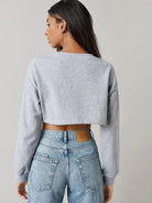 Womens Boxy Crop Full Sleeve Solid Sweatshirt (GREY) - Young Trendz