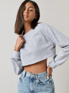 Womens Boxy Crop Full Sleeve Solid Sweatshirt (GREY) - Young Trendz