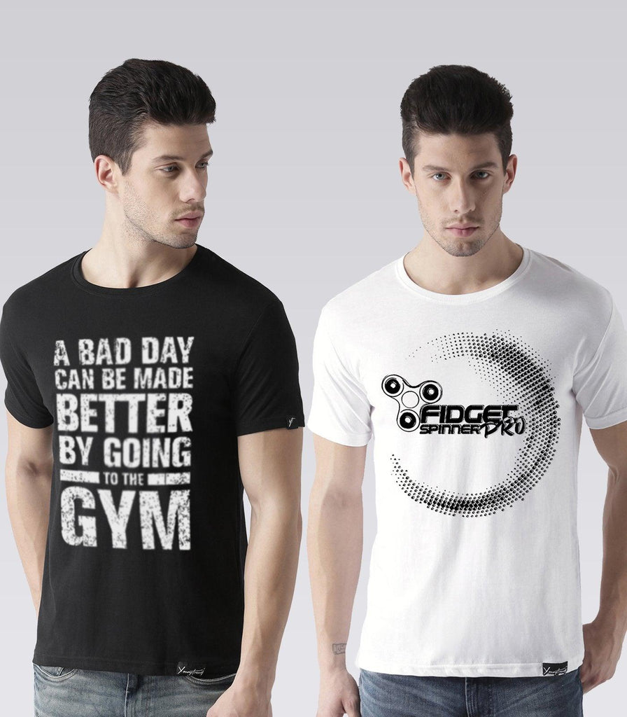 Young Trendz Mens Combo Gym Black Color and Prospin White Color Half Sleeve Printed T-Shirts - Young Trendz