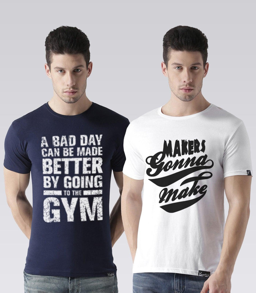 Young Trendz Mens Combo Gym Navy Color and Maker White Color Half Sleeve Printed T-Shirts - Young Trendz