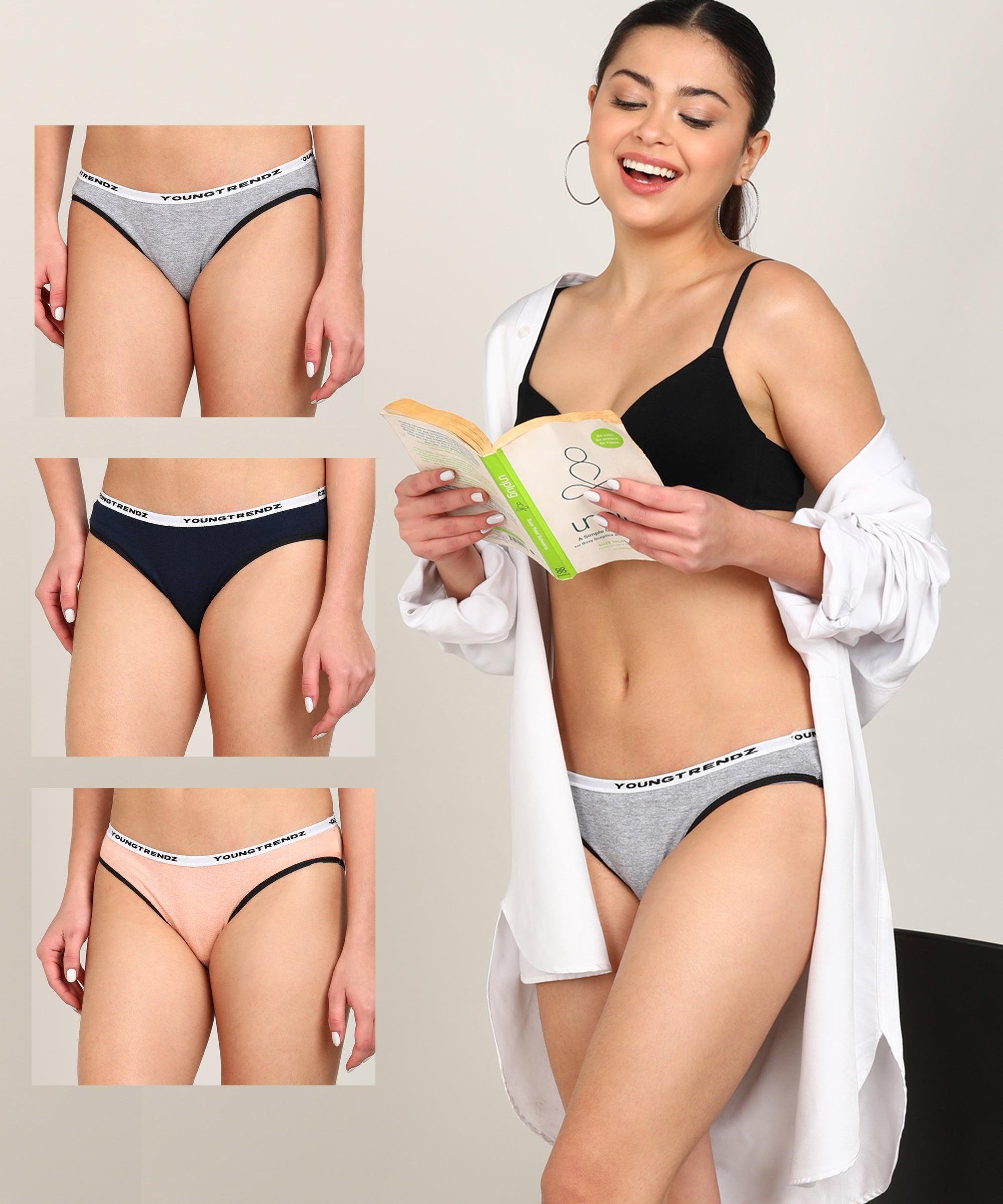 Women Branded Elastic Hipster Pack Of 3 - Briefs - Young Trendz